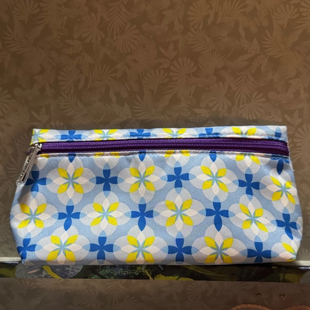 Clinique Floral Geometric Zip Pouch – Blue, Yellow & White - Picture 1 of 1